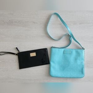 Turquoise Crossbody Bag And Black Clutch